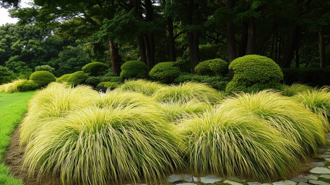 Hakone Grass in Japanese Forest: Green Nature Background with Summer Vibes