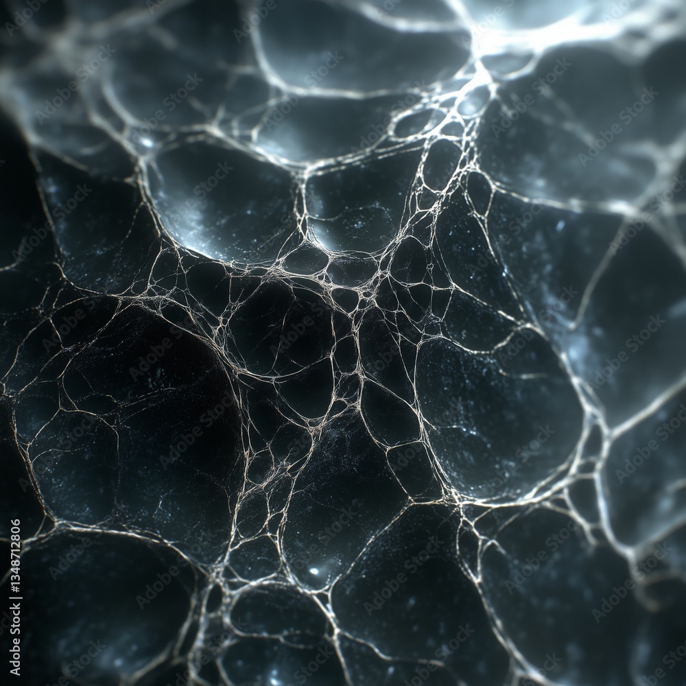 Poster interconnected network on a textured, dark surface with subtle highlights.