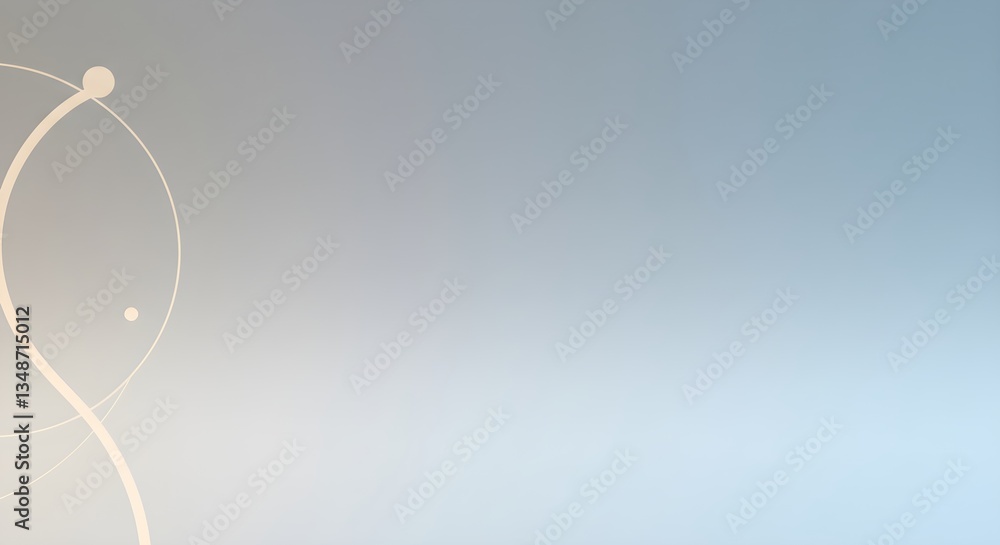 Poster abstract minimalist background with curved lines and dots on light blue gradient. modern geometric d