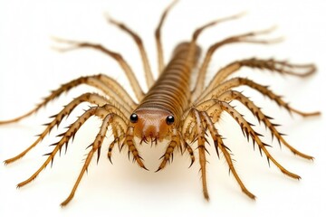 House Centipede Isolated on White Background. Close-up of Bug with Many Legs