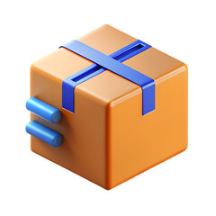 3d rendering cardboard box orange color, Blue folder icon isolated on white background with a clean and simple design