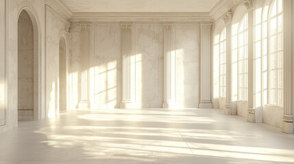 Fototapeta premium A room is white, minimalist, warm tones