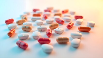 Close-Up of Colorful Pills and Capsules on a White Background