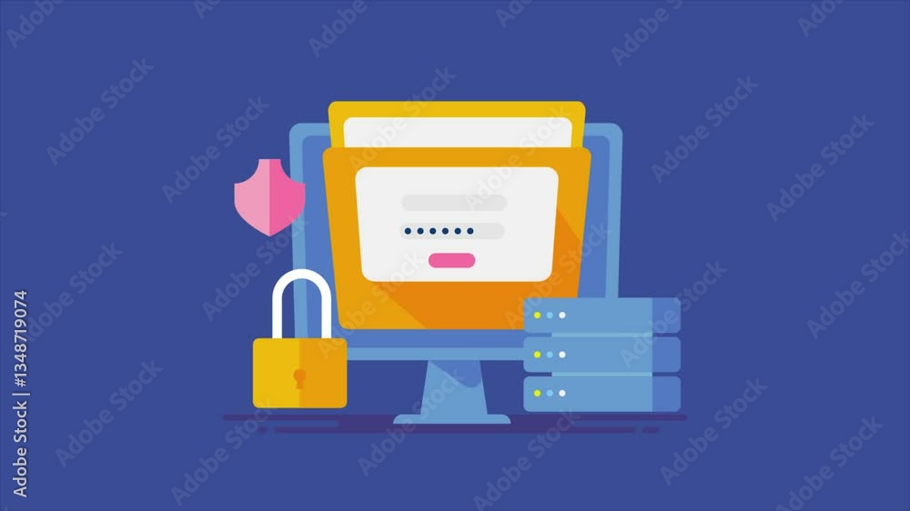 Poster secure online storage with passkey protection, server security lock and shield, digital data protect