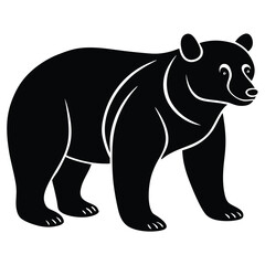 Silhouette of a Bear with two cubs following, bear silhouette illustration, Polar bear silhouette collection with cub, Bear family black silhouette animals. Vector Illustrator.