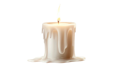 White melting candle isolated on white background 
