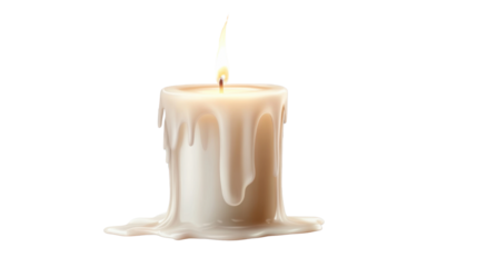 White melting candle isolated on white background 