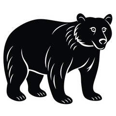 Silhouette of a Bear with two cubs following, bear silhouette illustration, Polar bear silhouette collection with cub, Bear family black silhouette animals. Vector Illustrator.