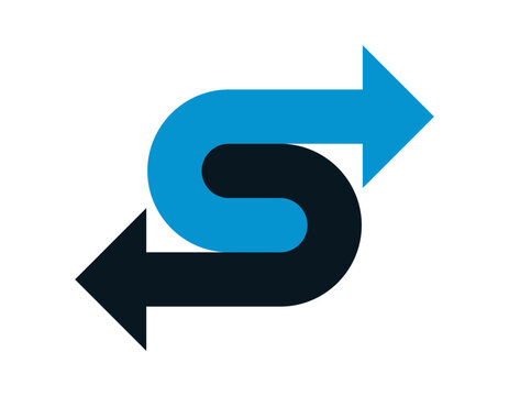 Opposing arrows in a curved path – abstract symbol of direction and dual movement,