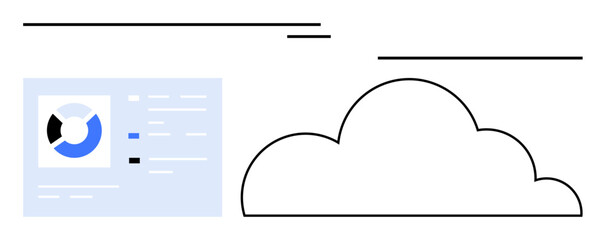 Dashboard with circular graph and text elements connecting to a simplified cloud outline. Ideal for data management, cloud storage, connectivity, analytics, technology, information sharing, flat