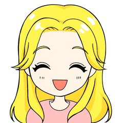Smiling long-haired blonde woman, cheerful character illustration, simple style