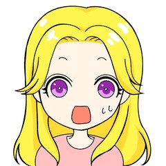 Shocked long-haired blonde woman, surprised expression, emotional character illustration