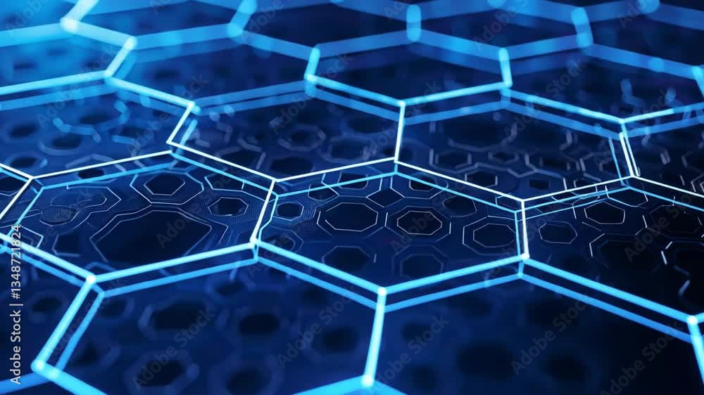 Poster futuristic hexagonal pattern glowing blue lines in abstract geometric design for high tech digital e