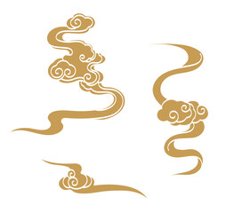 Gold brush stroke texture with Japanese chinses cloud pattern in vintage style. Abstract art landscape banner design