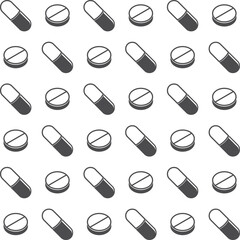 Medical pills seamless pattern. Medical pharmacy background. Medical pills icons black outline.
