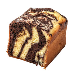 "Moist Marble Cake Slice Featuring a Swirled Chocolate and Vanilla Pattern, Showcasing a Dense Texture and Rich Flavor Combination."