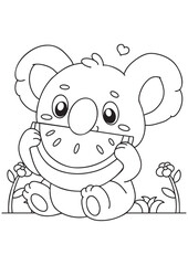 Coloring book koala eating sweet watermelon illustration education for kid