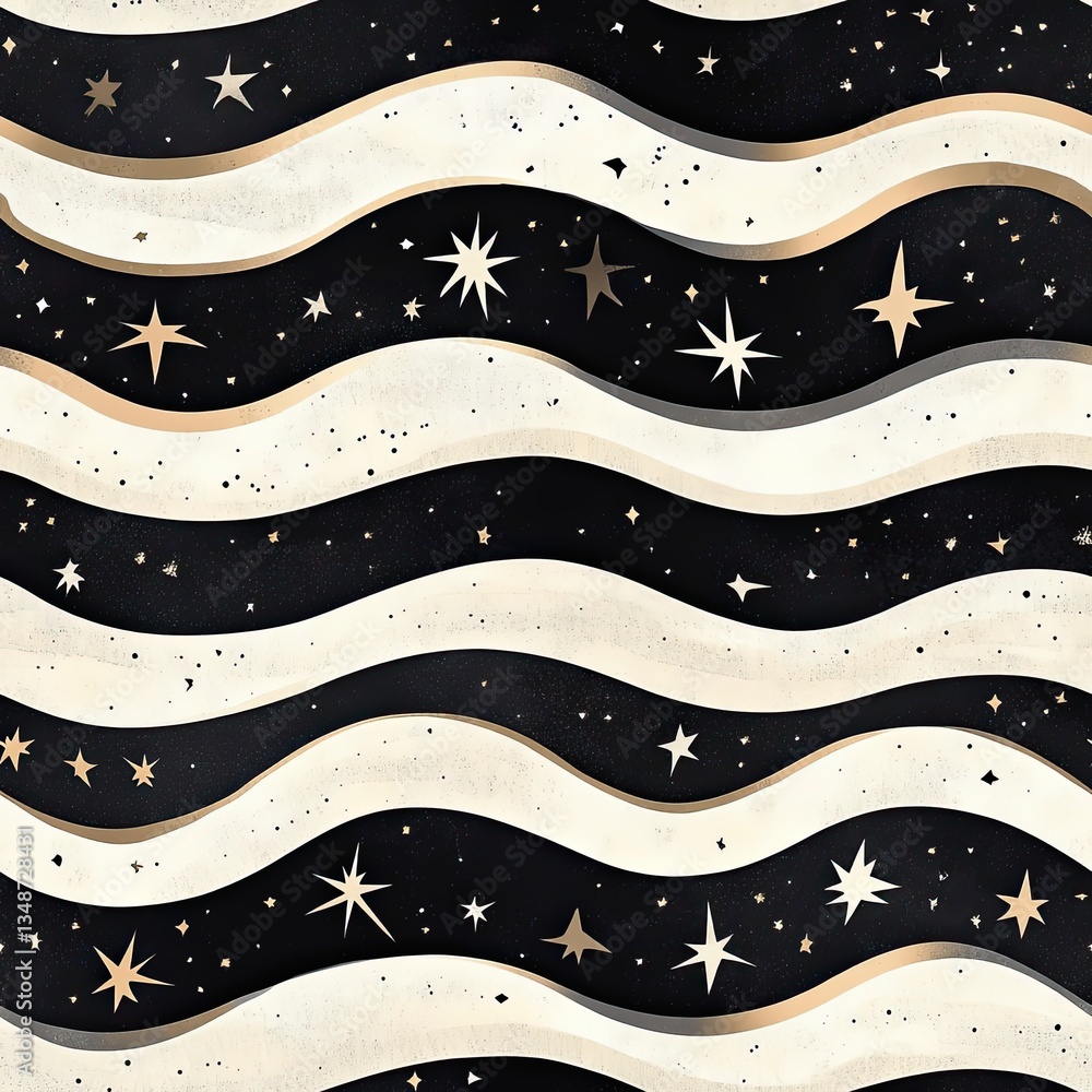 Poster elegant wavy grain pattern with embedded stars for modern design