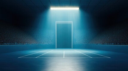 Empty Indoor Tennis Court with Spotlight and Audience