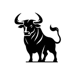 Powerful Bull Silhouette - Black and White Vector Illustration