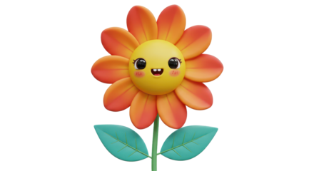 Isolated Adorable Cartoon Flower with Smiling Face