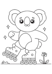 Coloring book koala play ice skating illustration education for kid 