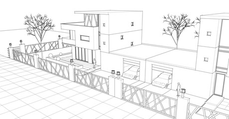  modern townhouse sketch 3d illustration