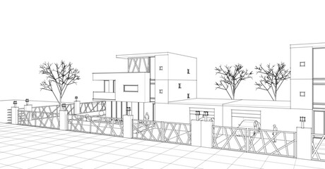  modern townhouse sketch 3d illustration