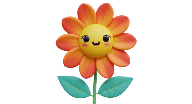 Isolated Adorable Cartoon Flower with Smiling Face