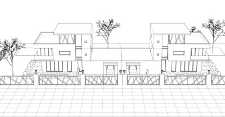 Obraz premium modern townhouse sketch 3d illustration