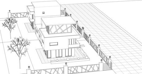 Naklejka premium modern townhouse sketch 3d illustration