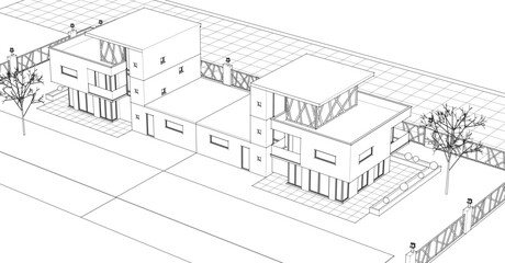  modern townhouse sketch 3d illustration