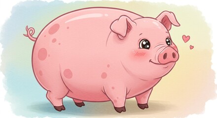 Fototapeta premium Adorable Pink Pig Cartoon Illustration Cute Farm Animal Happy Piggy Sweet Character Design