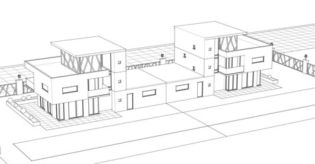 Fototapeta premium modern townhouse sketch 3d illustration