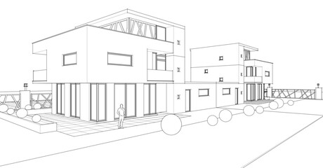  modern townhouse sketch 3d illustration