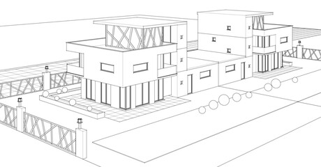  modern townhouse sketch 3d illustration