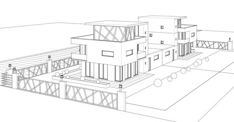  modern townhouse sketch 3d illustration