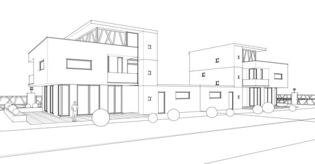  modern townhouse sketch 3d illustration