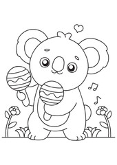 coloring book Musical koala with maracas Adorable coloring page for kids, perfect for creative fun and learning about rhythm