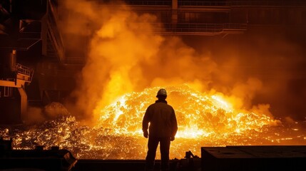 Steelworkers Overseeing Molten Metal Pouring Industrial Might and Heat