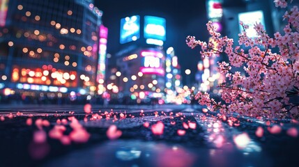 Sakura Blossoms in Shibuya's Neon Nights