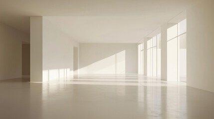 Fototapeta premium A room is white, minimalist, warm tones 