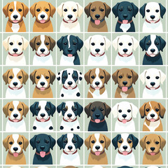 Obraz premium Group of sitting dogs in different breeds.Running, standing, sniffing, jumping dogs. Isolated on a white background.