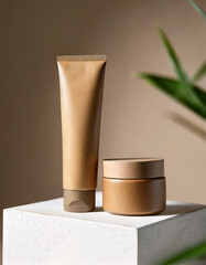 Eco-Friendly Skincare Packaging in Neutral Tones - AI Generated