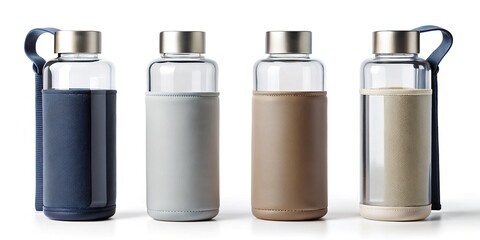 Eco-Friendly Glass Water Bottle Mockup: Protective Sleeve & Case Options