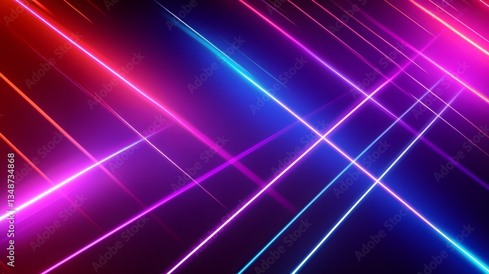 Poster colorful diagonal lines of light intersect across a dark backdrop