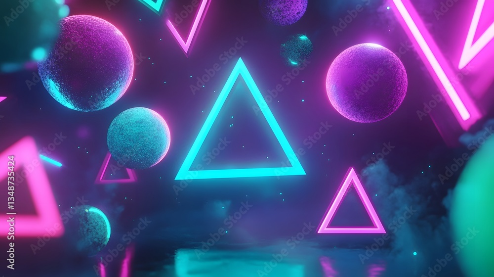 Aufkleber abstract background features floating orbs and glowing geometric shapes