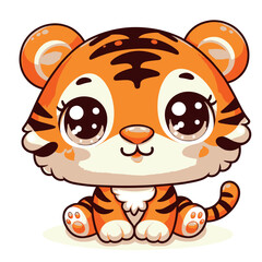 Cute Tiger Cub with Big Blue Eyes - Cartoon Illustration for Kids