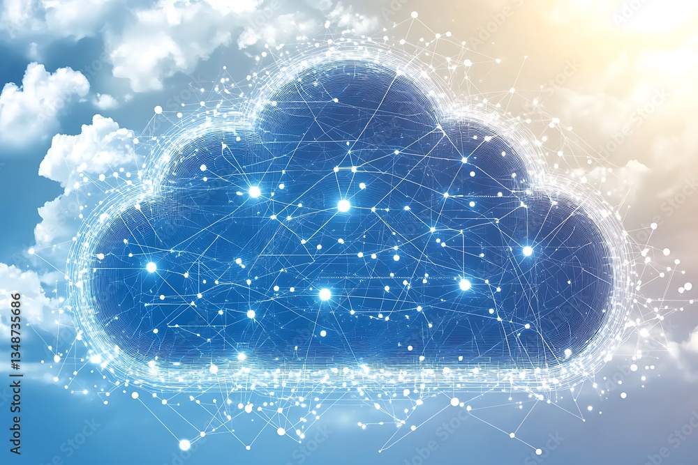 Poster a digital cloud and network displayed in a clear sky