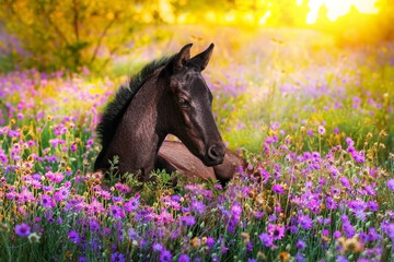 Foal rest on pasture